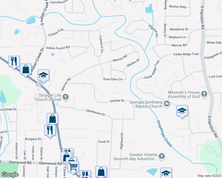 map of restaurants, bars, coffee shops, grocery stores, and more near 4375 Glen Raven Court in Decatur