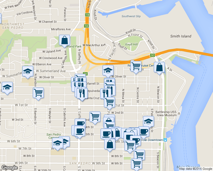 map of restaurants, bars, coffee shops, grocery stores, and more near 524 West Sepulveda Street in Los Angeles