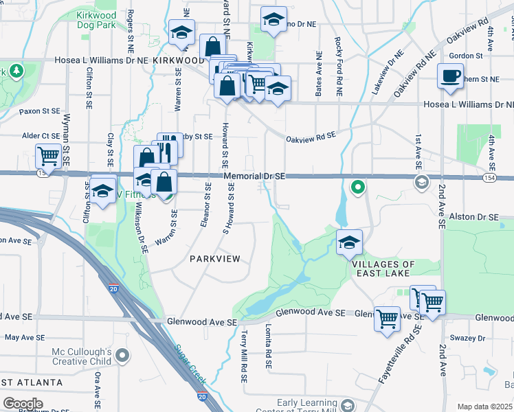 map of restaurants, bars, coffee shops, grocery stores, and more near 1682 Glencove Avenue Southeast in Atlanta