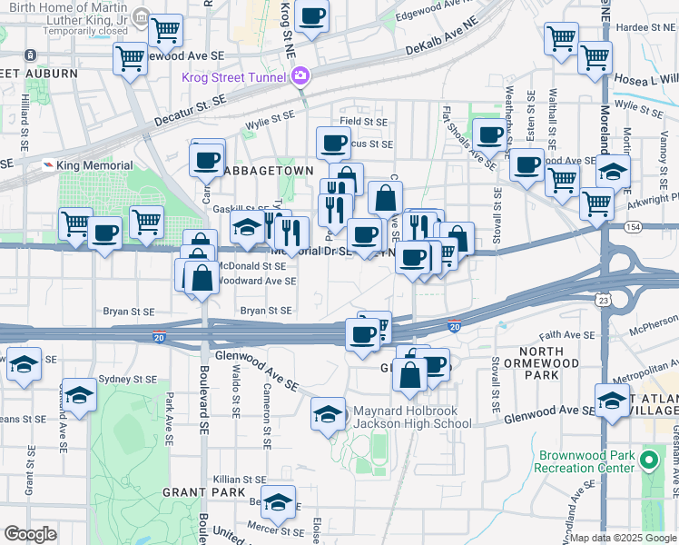 map of restaurants, bars, coffee shops, grocery stores, and more near 767 Memorial Drive Southeast in Atlanta