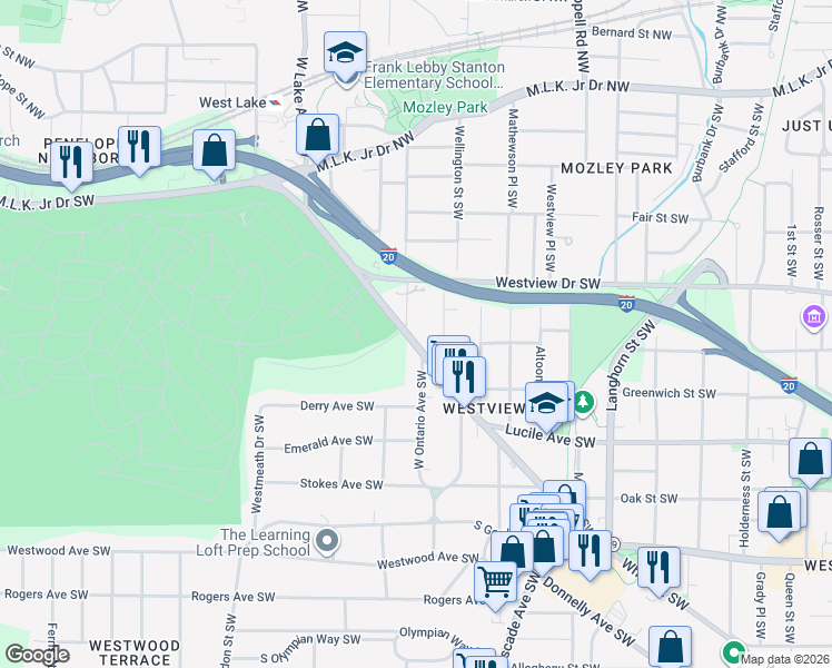 map of restaurants, bars, coffee shops, grocery stores, and more near 1591 Ralph David Abernathy Boulevard in Atlanta