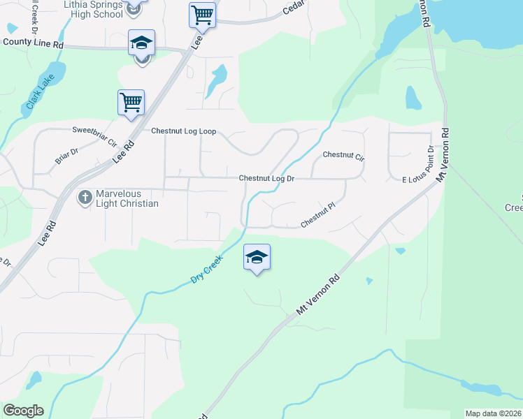 map of restaurants, bars, coffee shops, grocery stores, and more near 2301 Cedar Creek Court in Lithia Springs