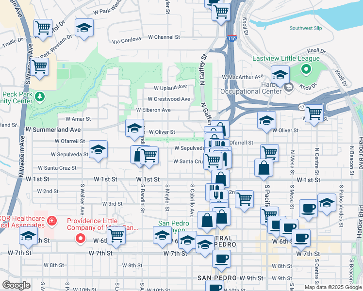 map of restaurants, bars, coffee shops, grocery stores, and more near 842 West Sepulveda Street in Los Angeles