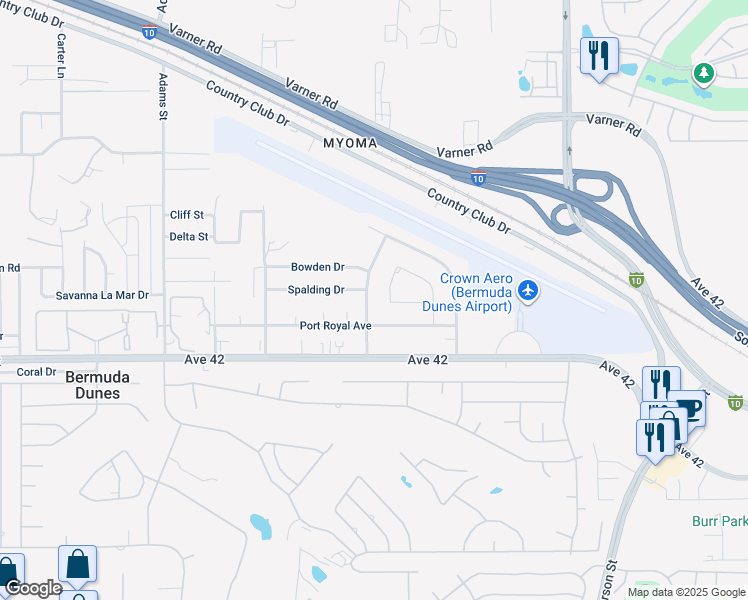 map of restaurants, bars, coffee shops, grocery stores, and more near 41740 Cambridge Avenue in Bermuda Dunes