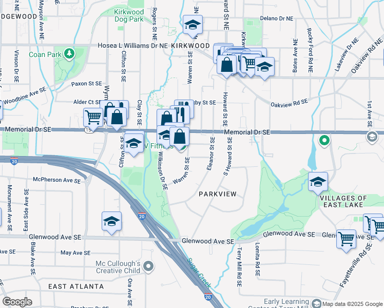 map of restaurants, bars, coffee shops, grocery stores, and more near 1562 Lincoln Avenue Southeast in Atlanta