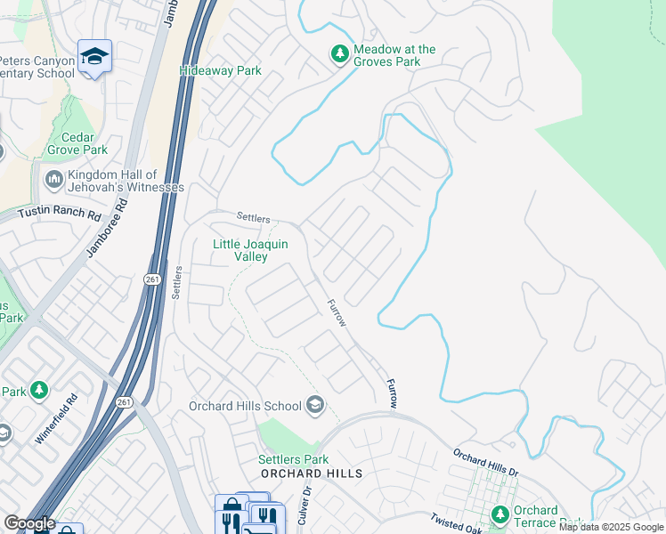 map of restaurants, bars, coffee shops, grocery stores, and more near 138 Jayhawk in Irvine