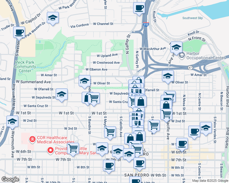map of restaurants, bars, coffee shops, grocery stores, and more near 840 West Sepulveda Street in Los Angeles