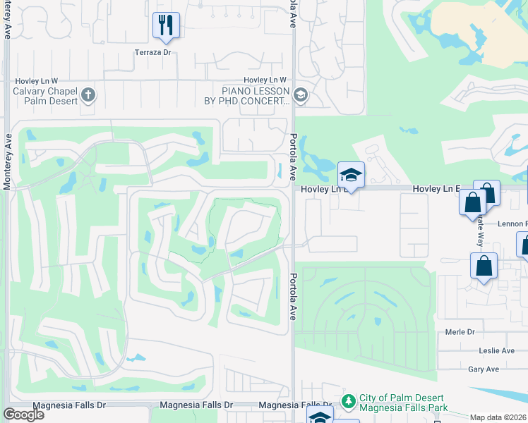 map of restaurants, bars, coffee shops, grocery stores, and more near 87 Camino Arroyo North in Palm Desert
