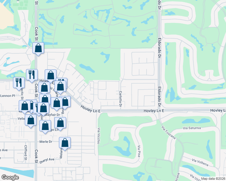 map of restaurants, bars, coffee shops, grocery stores, and more near 41505 Carlotta Drive in Palm Desert