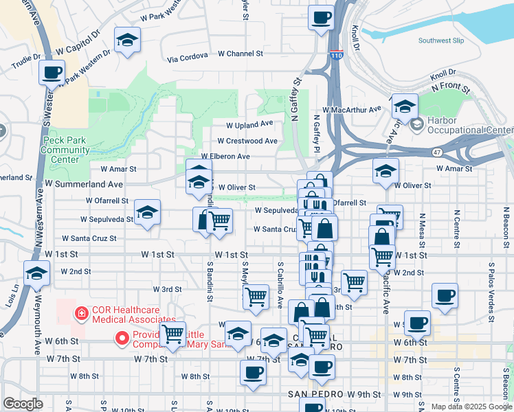 map of restaurants, bars, coffee shops, grocery stores, and more near 866 West Sepulveda Street in Los Angeles