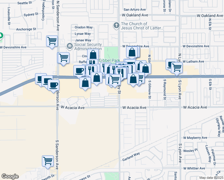 map of restaurants, bars, coffee shops, grocery stores, and more near 2525 West Florida Avenue in Hemet