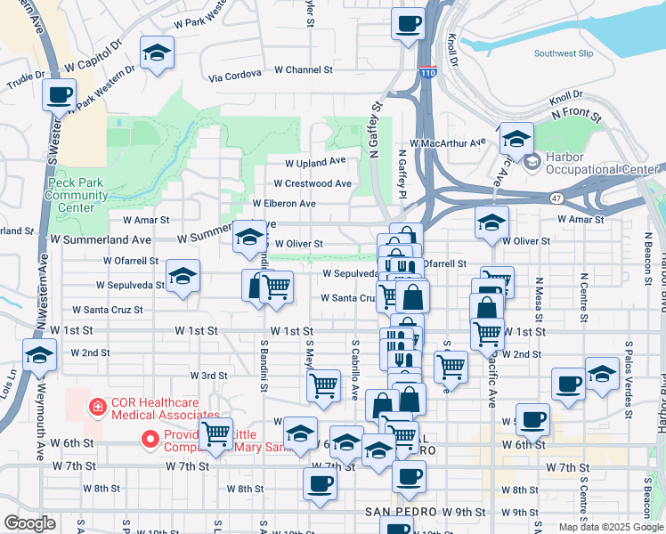 map of restaurants, bars, coffee shops, grocery stores, and more near 869 West Sepulveda Street in Los Angeles
