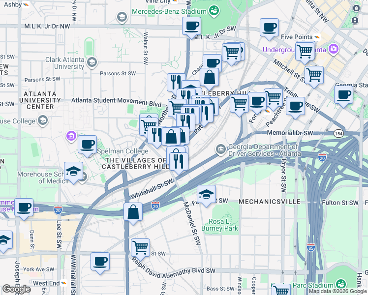 map of restaurants, bars, coffee shops, grocery stores, and more near in Atlanta