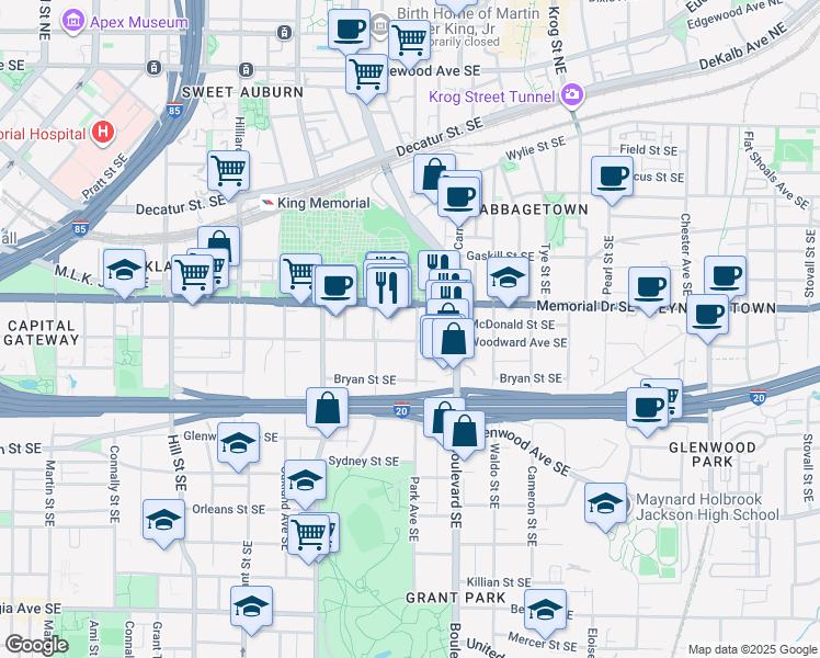 map of restaurants, bars, coffee shops, grocery stores, and more near 519 Memorial Drive Southeast in Atlanta