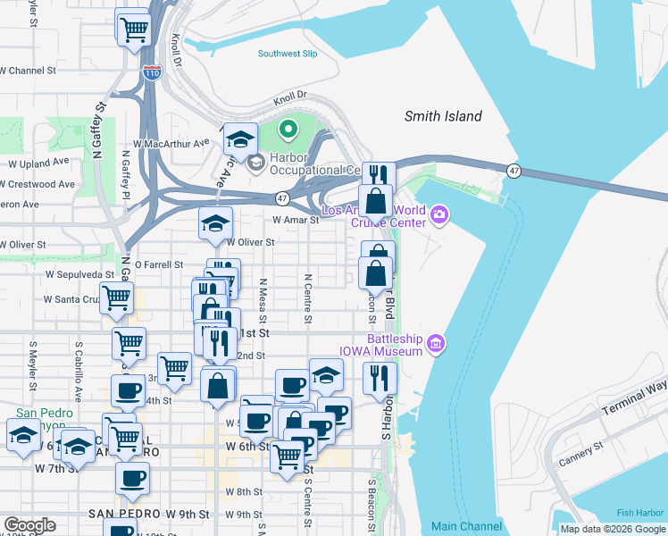 map of restaurants, bars, coffee shops, grocery stores, and more near 239 West Ofarrell Street in Los Angeles