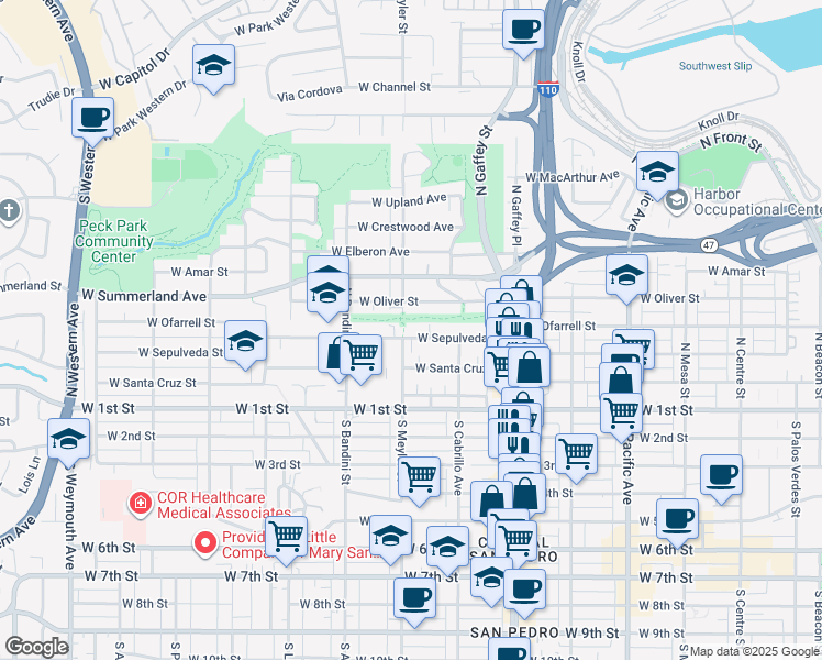 map of restaurants, bars, coffee shops, grocery stores, and more near 869 West Sepulveda Street in Los Angeles