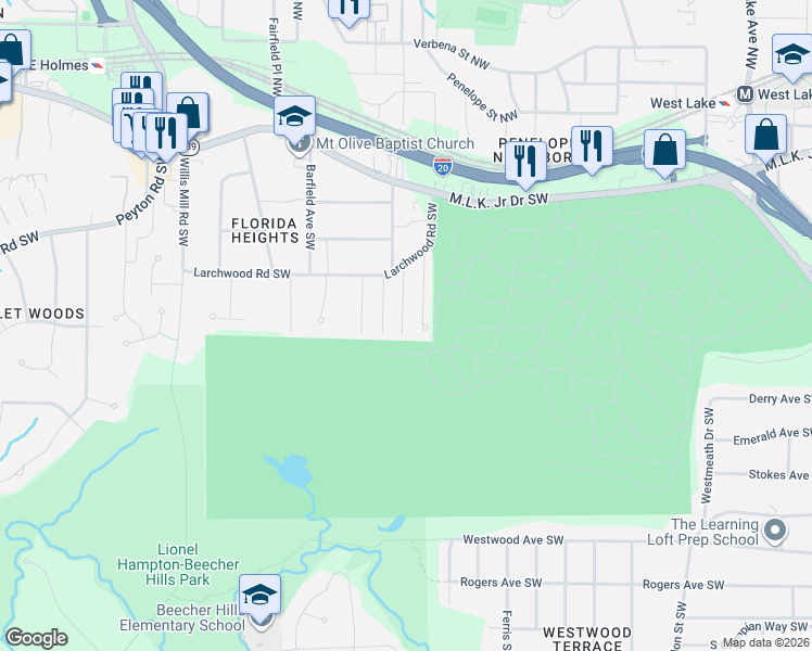 map of restaurants, bars, coffee shops, grocery stores, and more near 349 Henry Aaron Avenue Southwest in Atlanta