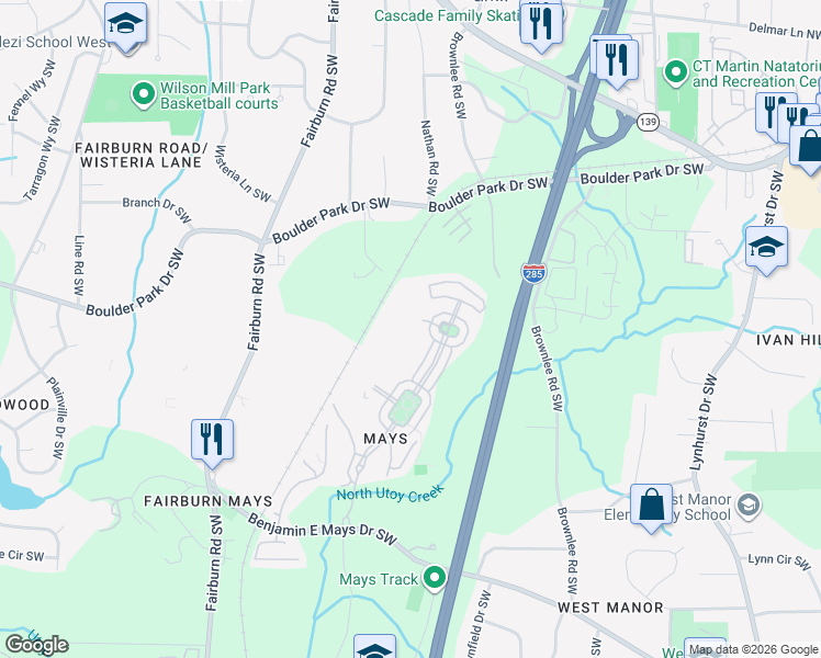 map of restaurants, bars, coffee shops, grocery stores, and more near 703 Crestwell Circle in Atlanta