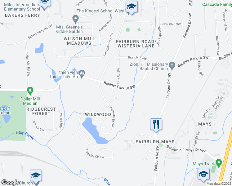 map of restaurants, bars, coffee shops, grocery stores, and more near 320 Flagstone Drive Southwest in Atlanta
