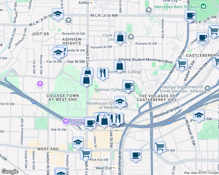 map of restaurants, bars, coffee shops, grocery stores, and more near 830 Westview Drive Southwest in Atlanta