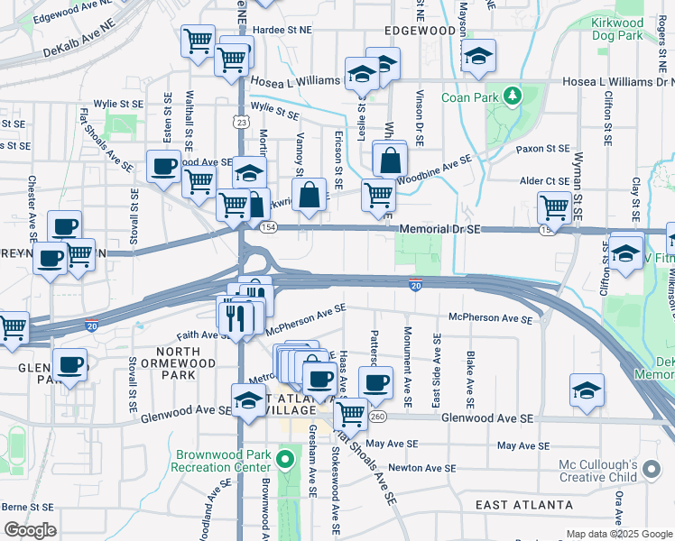 map of restaurants, bars, coffee shops, grocery stores, and more near 275 Haas Avenue Southeast in Atlanta