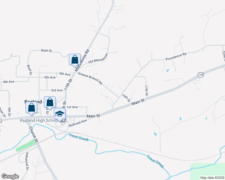 map of restaurants, bars, coffee shops, grocery stores, and more near 290 Greene Branch Road in Ragland