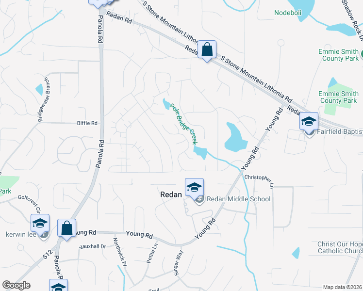 map of restaurants, bars, coffee shops, grocery stores, and more near 5633 Tunbridge Wells Ct in Lithonia