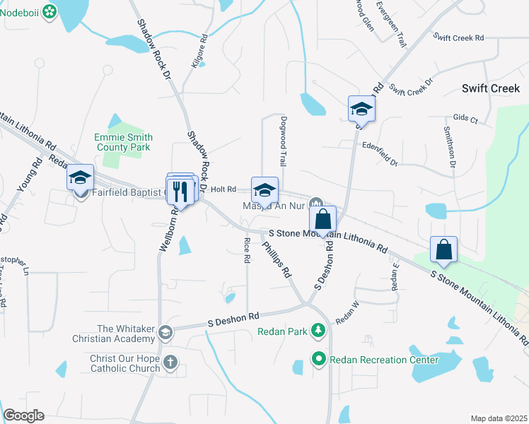 map of restaurants, bars, coffee shops, grocery stores, and more near 1914 South Stone Mountain Lithonia Road in Lithonia