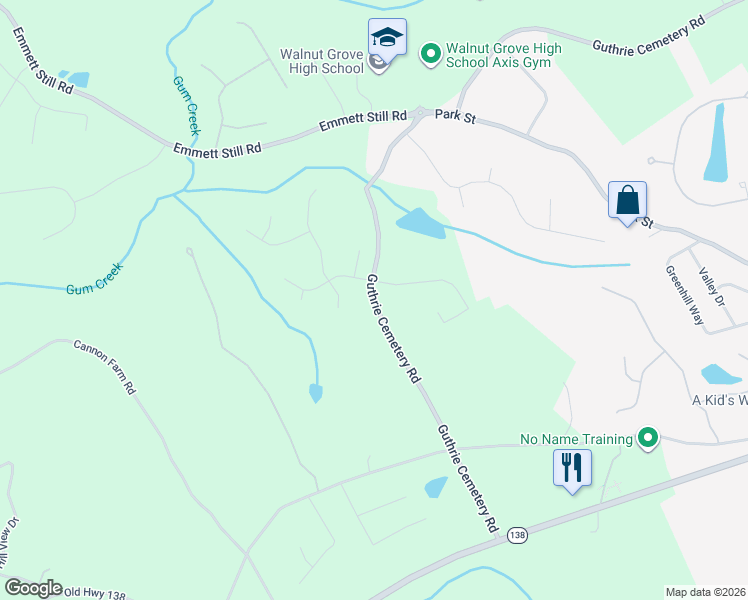 map of restaurants, bars, coffee shops, grocery stores, and more near 4984 Guthrie Cemetery Road in Loganville