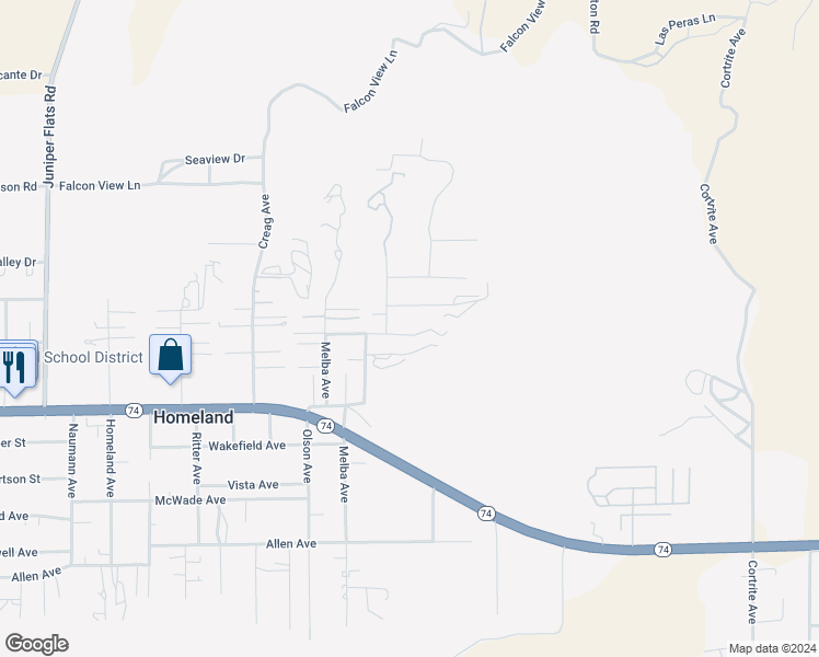 map of restaurants, bars, coffee shops, grocery stores, and more near 32100 Sweetwater Lane in Homeland