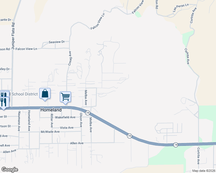 map of restaurants, bars, coffee shops, grocery stores, and more near 32100 Sweetwater Lane in Homeland