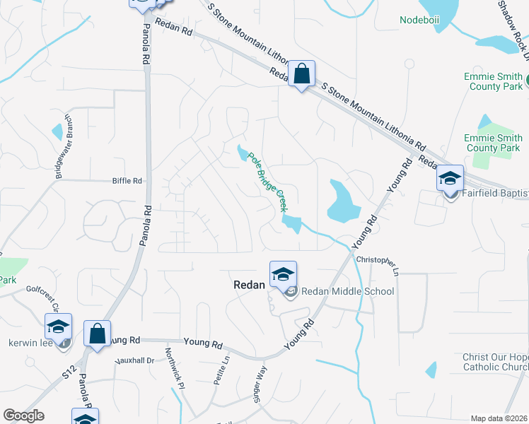 map of restaurants, bars, coffee shops, grocery stores, and more near 5633 Tunbridge Wells Court in Lithonia