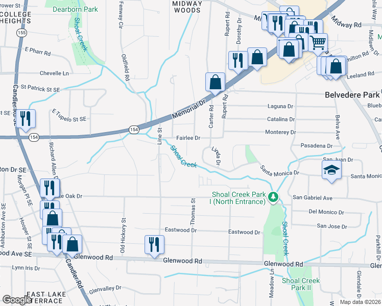 map of restaurants, bars, coffee shops, grocery stores, and more near 1606 Melanie Court in Decatur