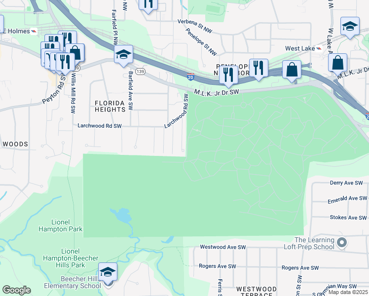 map of restaurants, bars, coffee shops, grocery stores, and more near 346 Henry Aaron Avenue Southwest in Atlanta