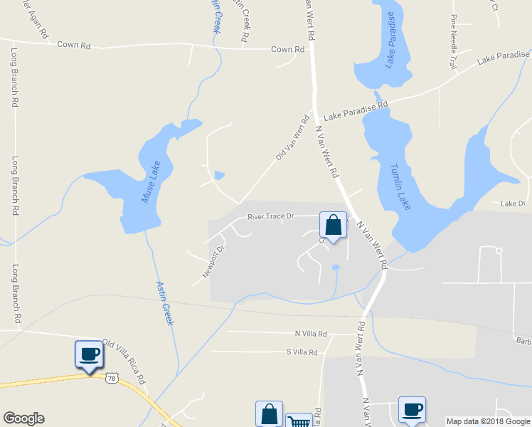 map of restaurants, bars, coffee shops, grocery stores, and more near 369 River Trace Drive in Villa Rica