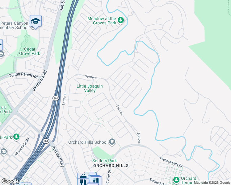 map of restaurants, bars, coffee shops, grocery stores, and more near 141 Jayhawk in Irvine