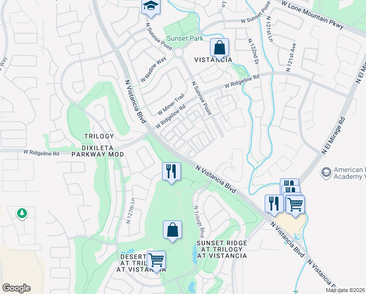 map of restaurants, bars, coffee shops, grocery stores, and more near 12577 West Lindbergh Drive in Peoria