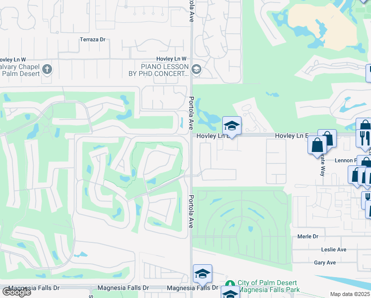 map of restaurants, bars, coffee shops, grocery stores, and more near 21 Cam Arroyo North in Palm Desert