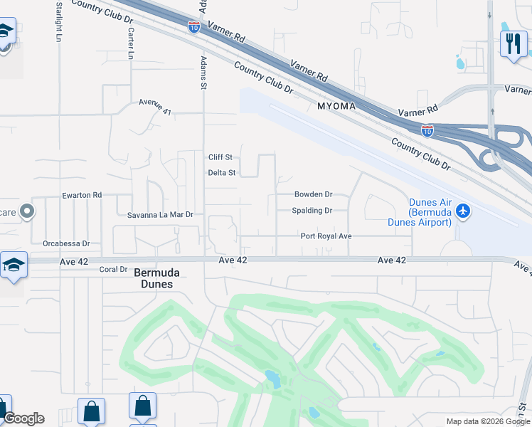 map of restaurants, bars, coffee shops, grocery stores, and more near 79198 Locovia Court in Bermuda Dunes