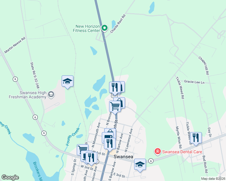 map of restaurants, bars, coffee shops, grocery stores, and more near 1950 Southbound Road in Swansea