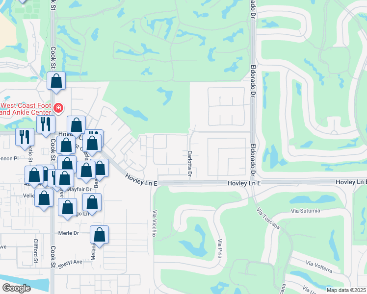map of restaurants, bars, coffee shops, grocery stores, and more near 41505 Carlotta Drive in Palm Desert