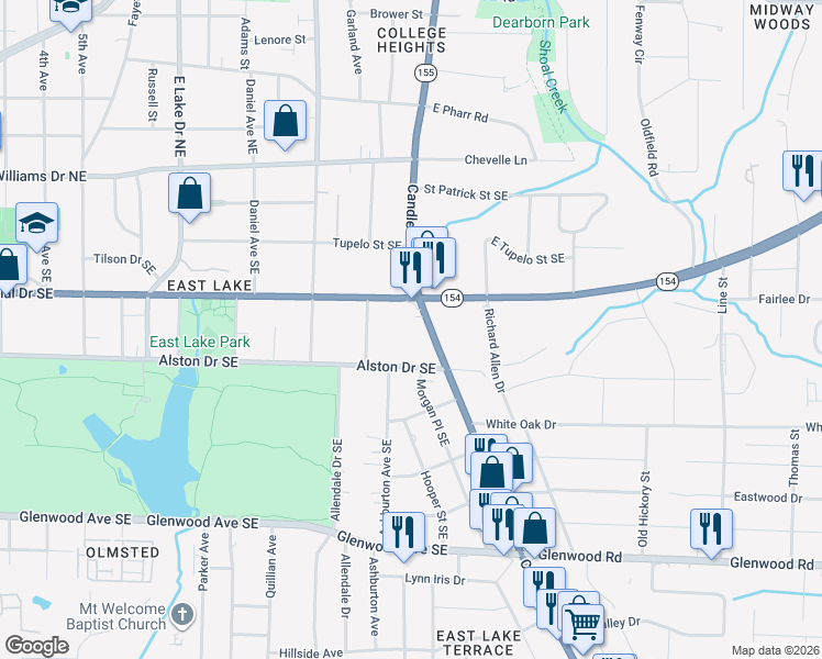 map of restaurants, bars, coffee shops, grocery stores, and more near 2882 Alston Drive Southeast in Atlanta