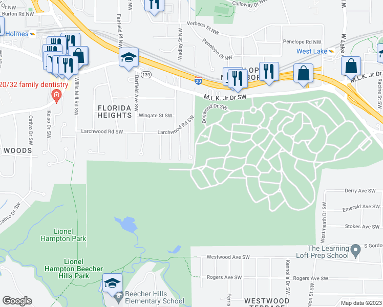 map of restaurants, bars, coffee shops, grocery stores, and more near 346 Henry Aaron Avenue Southwest in Atlanta