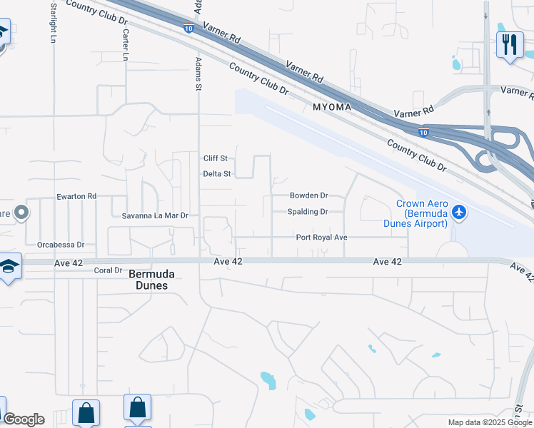 map of restaurants, bars, coffee shops, grocery stores, and more near 41868 Volare Court in Bermuda Dunes