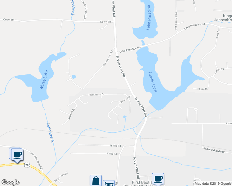map of restaurants, bars, coffee shops, grocery stores, and more near 325 River Trace Drive in Villa Rica