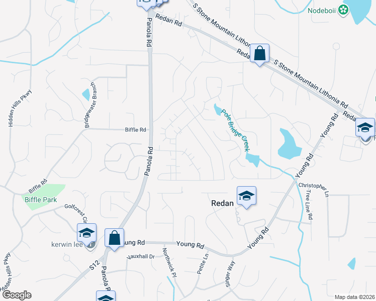 map of restaurants, bars, coffee shops, grocery stores, and more near 1560 Circlestone Drive in Stone Mountain