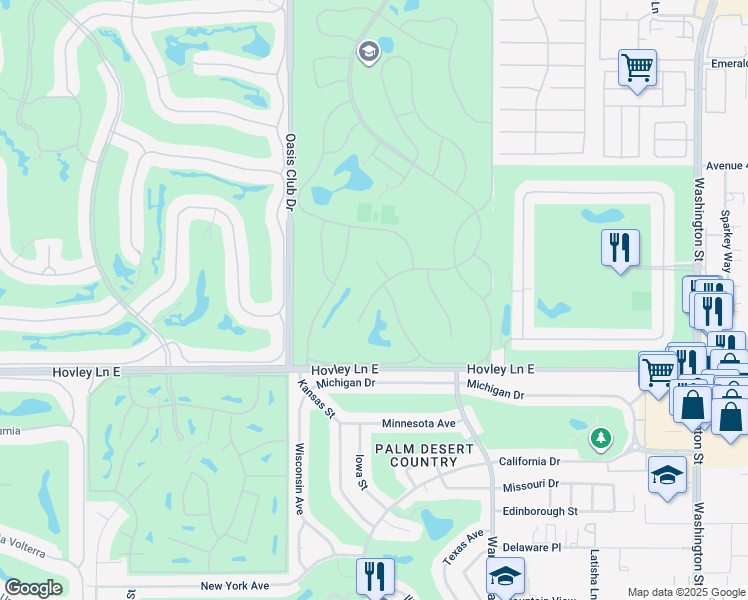 map of restaurants, bars, coffee shops, grocery stores, and more near 41774 Resorter Boulevard in Palm Desert