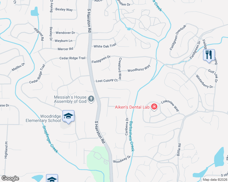 map of restaurants, bars, coffee shops, grocery stores, and more near 4764 Manly Court in Stone Mountain