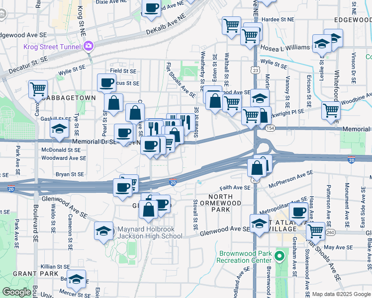 map of restaurants, bars, coffee shops, grocery stores, and more near 289 Heritage Lane Southeast in Atlanta