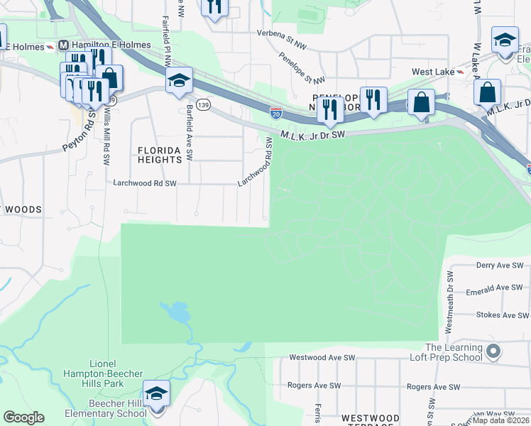 map of restaurants, bars, coffee shops, grocery stores, and more near 349 Henry Aaron Avenue Southwest in Atlanta